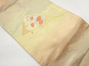 金駒刺繍扇に牡丹・菊・桜模様名古屋帯